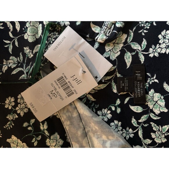 J. Jill Blouse 3/4 Sleeve Stretch Knit Tunic Blouse Women's MP NWT Black w green - Picture 4 of 6